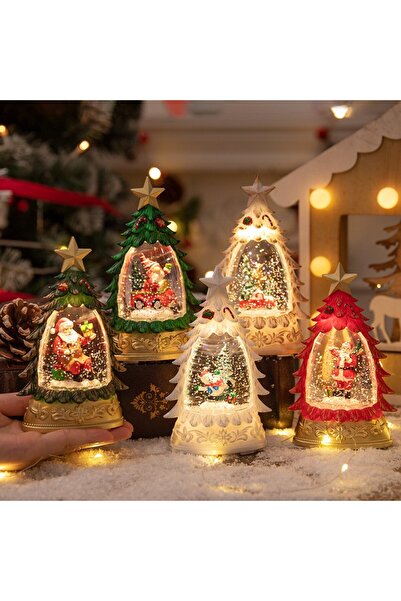 Bibilel Christmas Tree Decoration - Snow Globe with Santa, LED, Vintage Red/Transparent, 16x9x5 cm