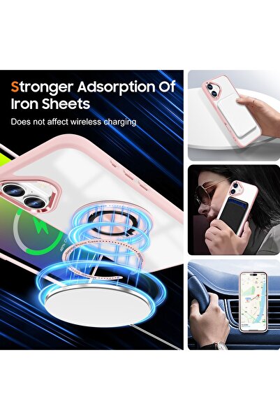 Flippy Προστατευτική θήκη TPU, Flippy, για iPhone 16 Plus, Magsafe, Περιστρεφόμενος μαγνητικός δακτύλιος, Διαφανής-Ροζ