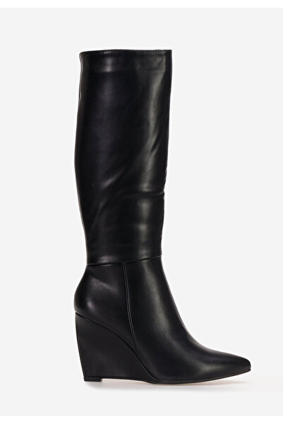 B T Shoes Černé kozačky na klínku Enania