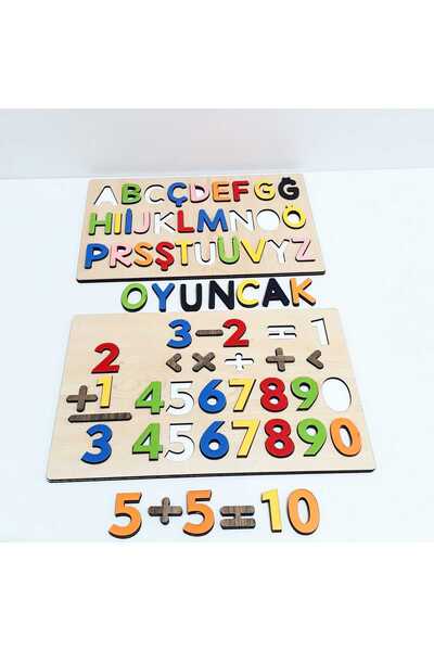 BAŞARI ATÖLYE BAAÇ Eğitici Ahşap 3 Boyutlu Türkçe Harf Rakam Seti Bultak Puzzle
