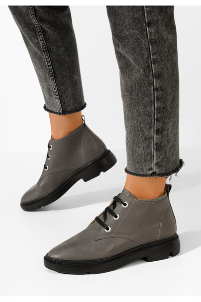 B T Shoes Γυναικεία δερμάτινα μποτάκια Isara γκρι