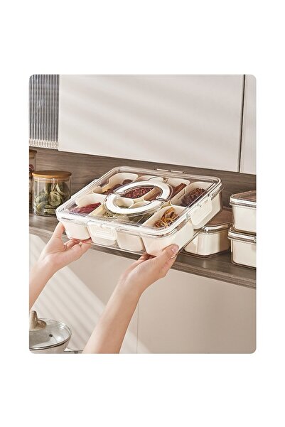 Flippy Multifunctional Food Storage Box, Flippy, with Lid and Handle, 8 Compartments, 32 x 8 x 25 cm, White