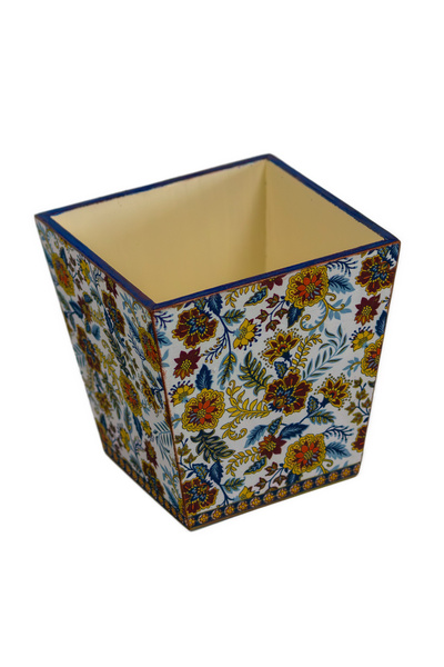 Kumiko Art Handmade storage basket with floral decoration type 1, 13.4x13.4x1...