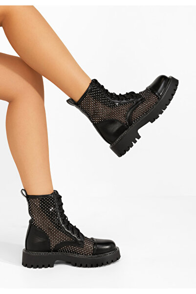 B T Shoes Černé šněrovací kotníkové boty Elza