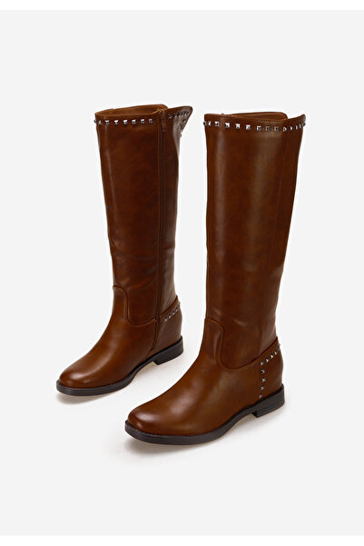 B T Shoes Camelové kozačky na klínku Zea