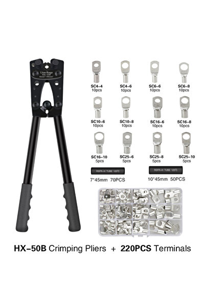 Choice4 HX-50B H 220pcs Crimping Pliers Tube Terminal Crimper Hex Crimp Tool ...