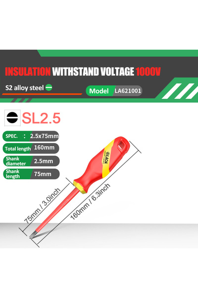 Choice4 SL2.5x75mm LAOA VDE Insulated Screwdriver S2 Insulation Phillips Isol...