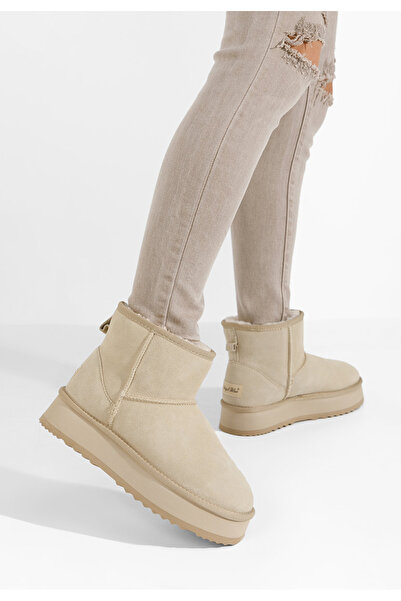 B T Shoes Béžové dámské válenky na platformě Diorela