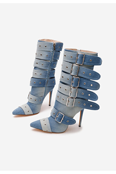 B T Shoes Denim kozačky na jehlovém Donetta V2