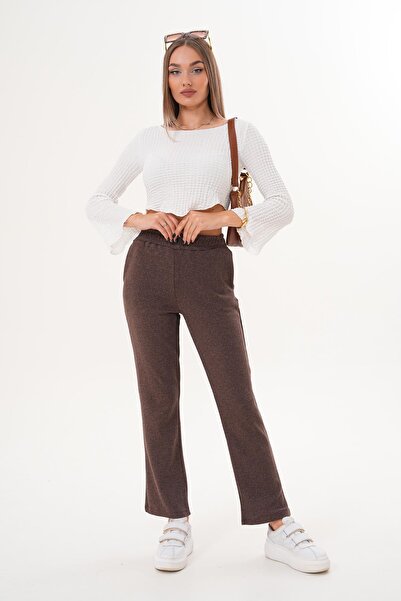 ŞİMAL Women's Glitter Detailed Wide Leg Pants 255082 -