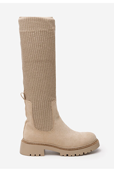 B T Shoes Béžové dámské ponožkové kozačky Zorina