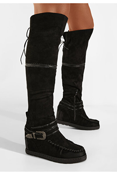 B T Shoes Černé kozačky na klínku Caizia V2