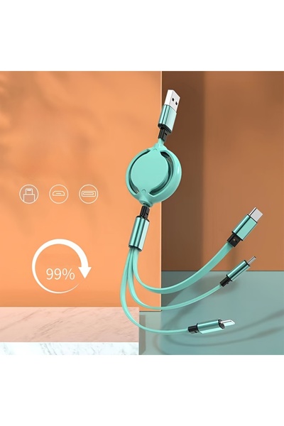 choice2 كابل USB قابل للسحب 3 في 1 - أزرق، كابل شحن ونقل بيانات سريع لأجهزة i...