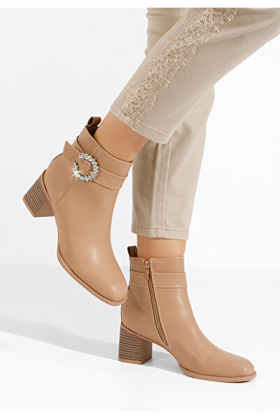 B T Shoes Navasea Khaki Chunky Heel Ankle Boots