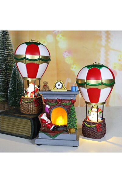 Flippy Hot Air Balloon Christmas Decoration with Snowman, Resin, LED, 17 x 8.5 x 5 cm, Red/Gray