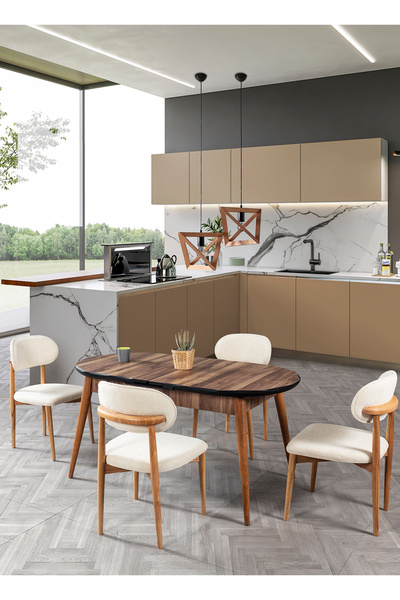 Eymense Oval 4 Sandalyeli Mutfak Masa Takımı