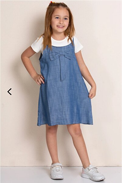 pop fashion girls POPFASHION KIZ ÇOCUK TİŞÖRTLÜ KOT JİLE ELBİSE