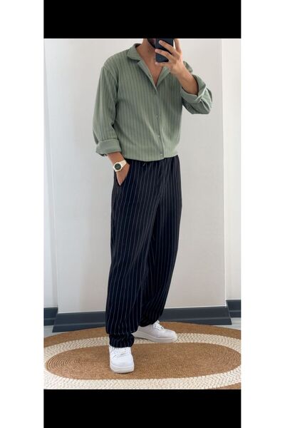 Altamira Men's Çağla-Black Zr Crepe Long Sleeve Shirt Pants Tracksuit Set