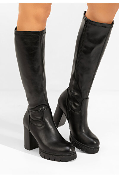 B T Shoes Черни боти Idalia с дебел ток
