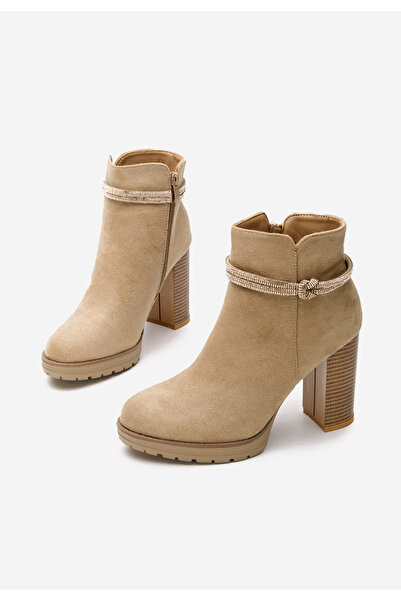 B T Shoes Khaki kotníkové boty na podpatku Attalia