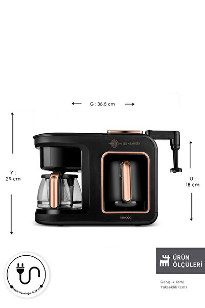 Karaca Hatır Plus Barista 6 in 1 Latte Cappucino ve Közde Türk Kahvesi Makinesi Black Copper