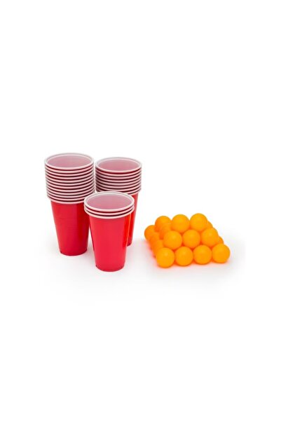Flippy BEER PONG Game, Flippy, 12 Tennis Balls and 12 Reusable Cups, Blue Red