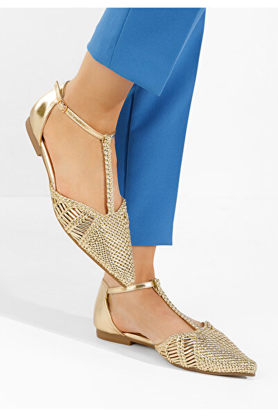 B T Shoes Paisley V2 gold pointed toe ballet flats