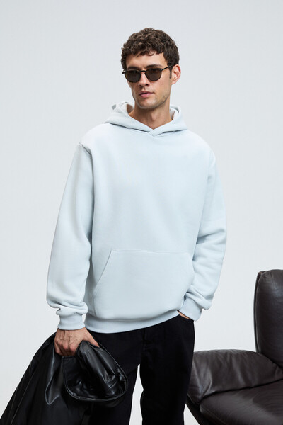 GRIMELANGE Draco Men's Organic Fabric Fleece Lined Soft Kangaroo Pocket Hooded Gray Sweatshirt