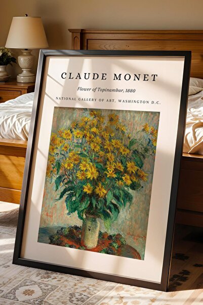 Saturn Claude Monet Flower of Topinambur Framed Painting - Jerusalem Artichoke Flower Eclectic Style Wall Decor
