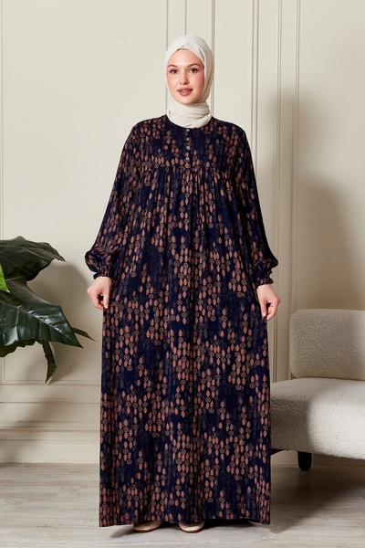 fistan Shirring Robadan Μπροστινά κουμπιά από ύφασμα βισκόζης Φόρεμα προσευχής για μητρικό φόρεμα