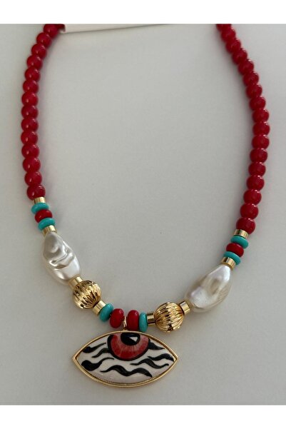 misstakıjewerly قلادة عين بتصميم خرز أحمر