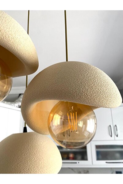 DREAM MODE Beton Avize Modern Şık İskandinav Tarz Krem 3 Başlıklı (Beton Görünümlü Plastik) Ampul Hediyeli