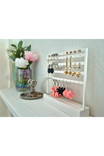 Rafine Studio 3D حامل أقراط أبيض - منظم مجوهرات من 5 طبقات، حامل مجوهرات بسيط