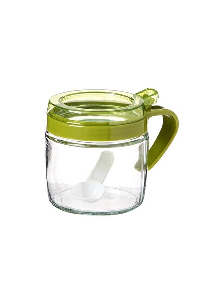 Flippy Glass Spice Jar, 180 ml, with Handle and Spoon, 8 x 9 cm, Transparent Lid, Green