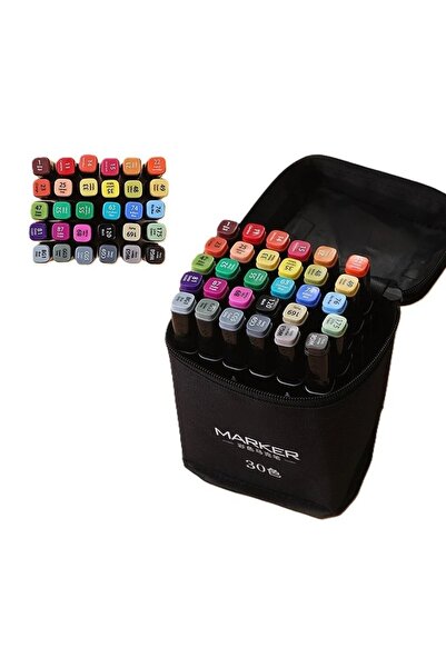 Flippy Set 30 Markers, Flippy, Oil-Based, Dual Tip, Fine 1mm and Thick 6mm, Storage Bag, 15 cm, Multicolor