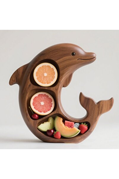 Flippy Serving Tray, Flippy, Dolphin, 3 Compartments, Solid Wood, 26 x 25 x 4 cm, Natural Brown