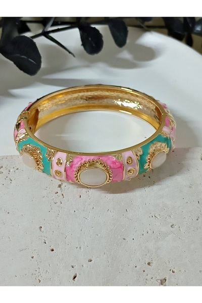 mos&more Çelik Yeşil Beyaz Pembe Kelepçe Bileklik, Bilezık