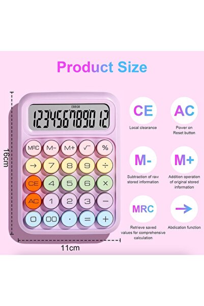 Flippy Children's Electronic Calculator, Cute School Calculator, 12-digit Large Display, Pink