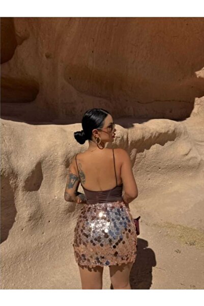 aytenli High Waist Large Small Sequin Elastic Size Waist Flexible Roz Mini Skirt