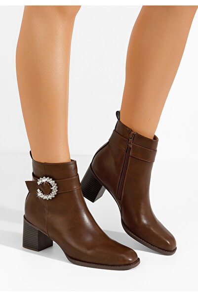 B T Shoes Botine cu toc gros Navasea kaki