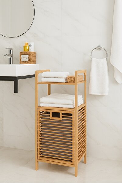 keyfisepet en keyifli sepet Bambu Çamaşır Sepeti ve Raflı Banyo Düzenleyici –...