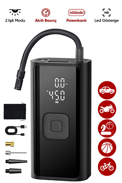 Enkado 4500 Mah Taşınabilir Şarjlı Araç Lastik Hava Şişirme Pompası LED Ekran...