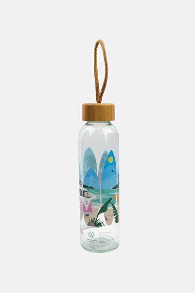 Puckator Volkswagen Glass Water Bottle With Wooden Lid 350ml, Transparent