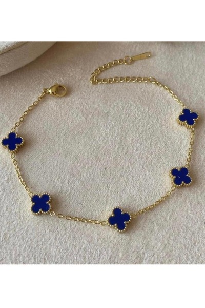GUNESTAKI ÇELİK GOLD RENK LACİVERT MİNİMAL YONCA BİLEKLİK