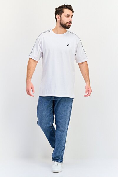 Nautica Men Crew Neck Short Sleeves Embroidered Logo T-Shirt, White