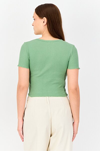 Don't Call Me Jennyfer Women Crew Neck Short Sleeve Textured Top, Green