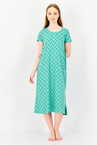 Zivame فستان نوم روزالين باي للنساء بأكمام قصيرة وطبعة تجريدية، أخضر