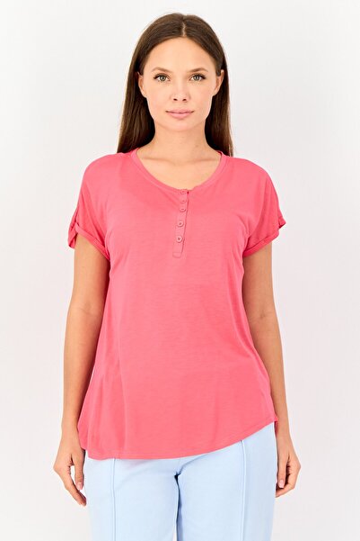Zivame Women Crew Neck Solid Short Sleeve Sleepwear Top, Pink