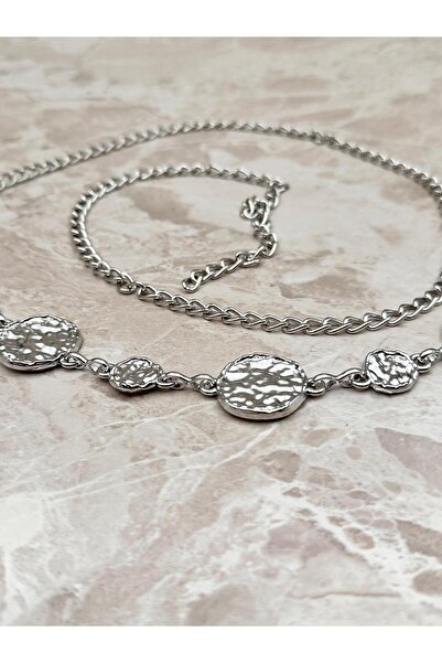 MODAM HİFA Silver Chain Belt with Round Buckle Women's Belt Dress Belt Waist Belt Body Belt