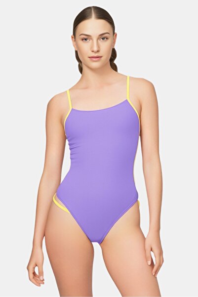 SPEEDO بدلة سباحة نسائية من قطعة واحدة بتصميم حر، لون أرجواني